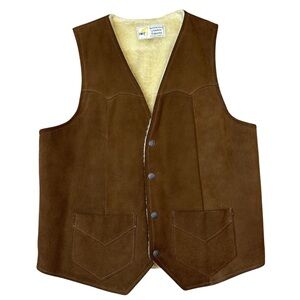 Vintage SIMCO Leather Co. Brown Suede Pile Lined Western Cowboy Vest Men’s 42